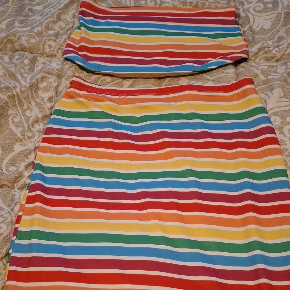 Colorful Striped Women's Skirt Set with bandeau top. Very cute ready for summer